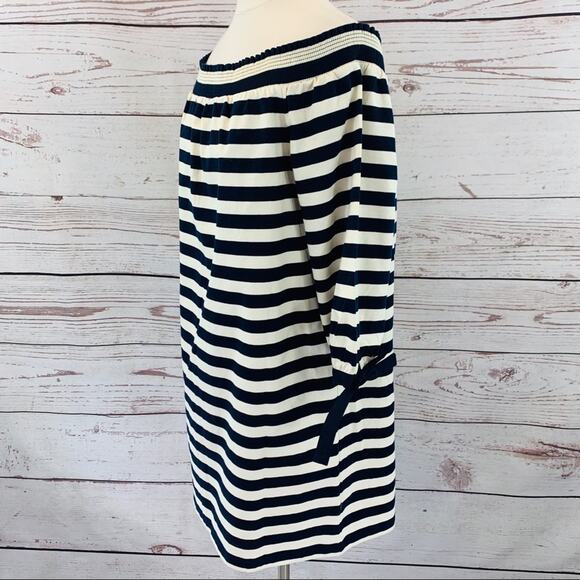 J. Crew navy white stripe off shoulder tie sleeve - Picture 6 of 13